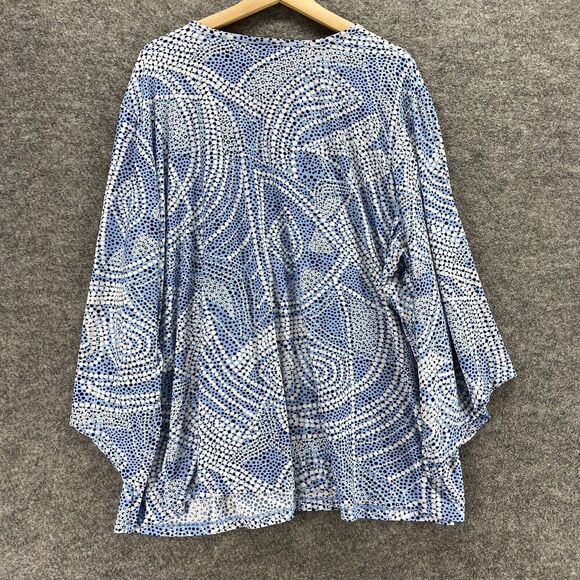 Studio 1940 Blouse Women 30/32W Plus Blue Geometric V-Neck Long Sleeve Button - Picture 2 of 8